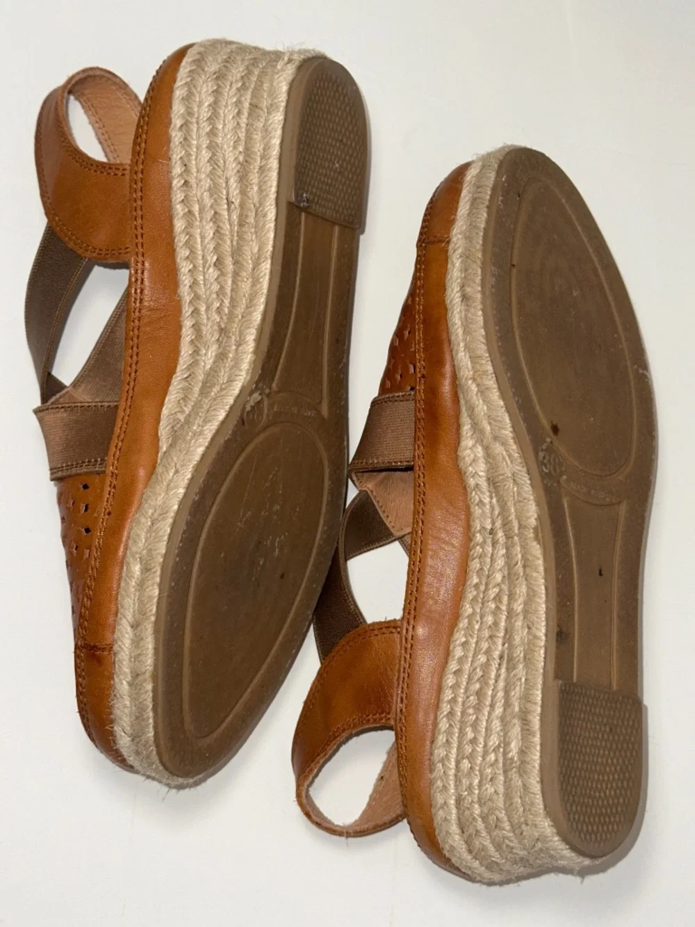 PIKOLINOS Brown Leather Wedge Elastic Espadrille Benidorm size 38 EU 7.5/8 US